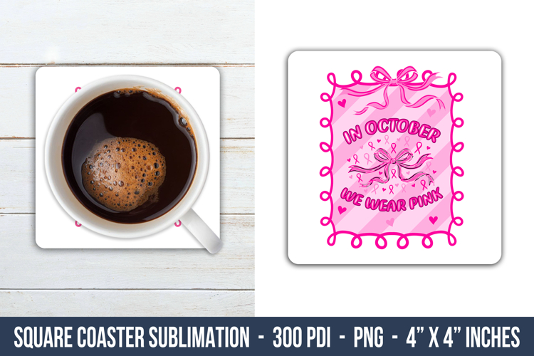 Breast Cancer Coquette Square Coaster | Square Coaster Png