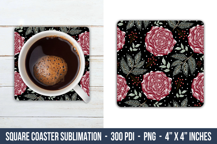 Winter Floral Square Coaster | Square Coaster Png