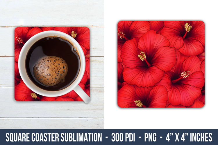 Hibiscus Flower Pattern Square Coaster | Square Coaster