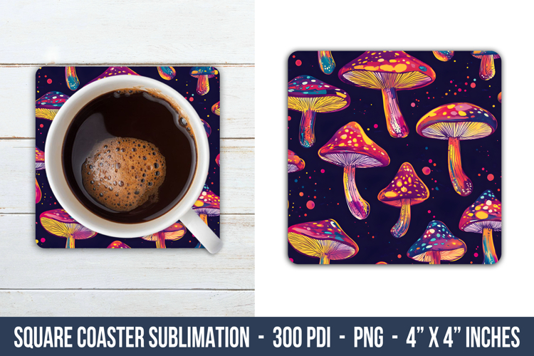 Whimsical Mushroom Pattern Square Coaster | Square Coaster