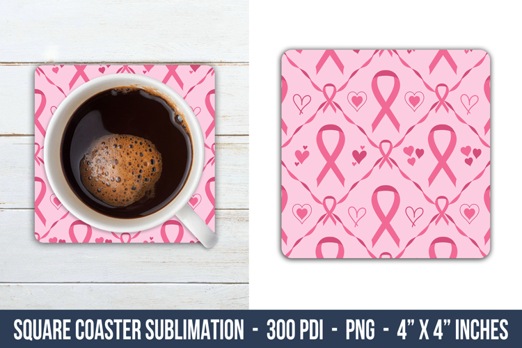 Breast Cancer Pattern Square Coaster | Square Coaster