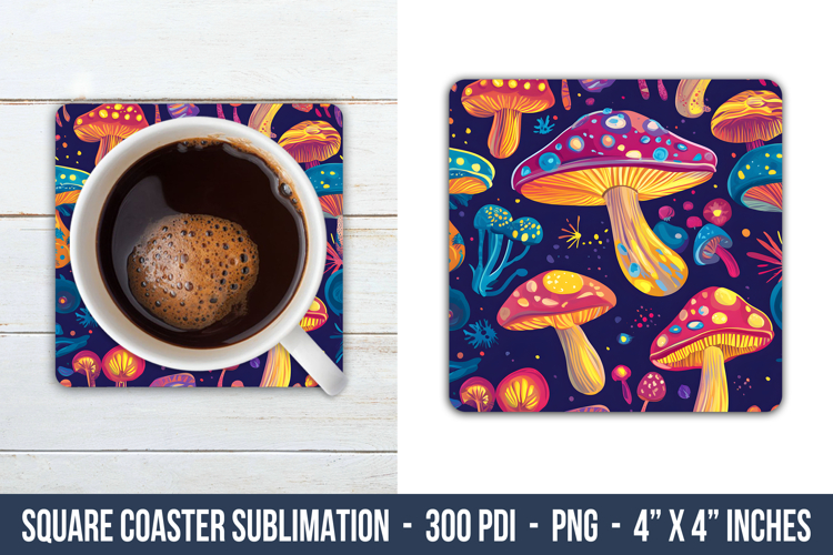 Whimsical Mushroom Pattern Square Coaster | Square Coaster