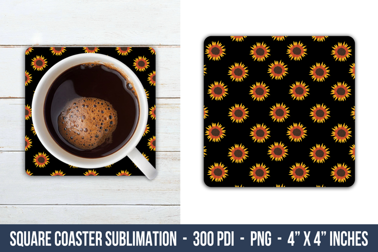 Sunflower Pattern Square Coaster | Square Coaster Design