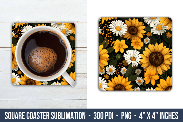 Daisy & Sunflower Square Coaster | Square Coaster