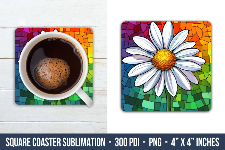 Stained Glass Daisy Flower Square Coaster | Square Coaster