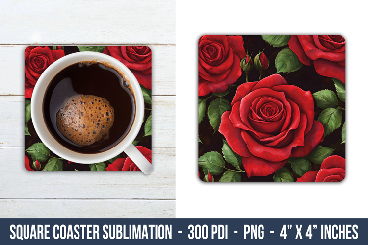 Rose Flower Pattern Square Coaster | Square Coaster