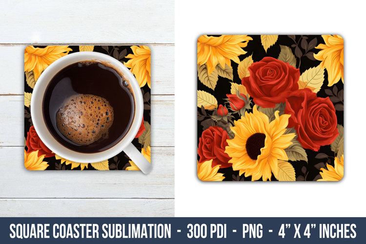Rose & Sunflower Square Coaster | Square Coaster