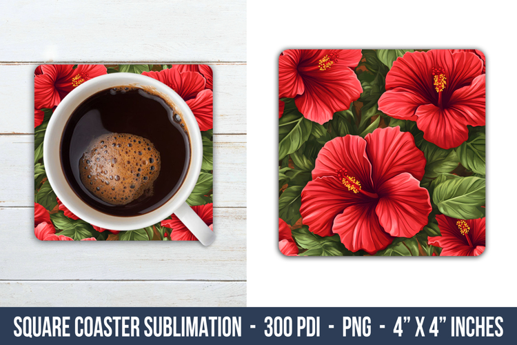 Hibiscus Flower Pattern Square Coaster | Square Coaster