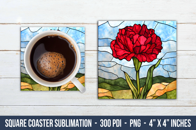 Stained Glass Carnation Square Coaster | Square Coaster