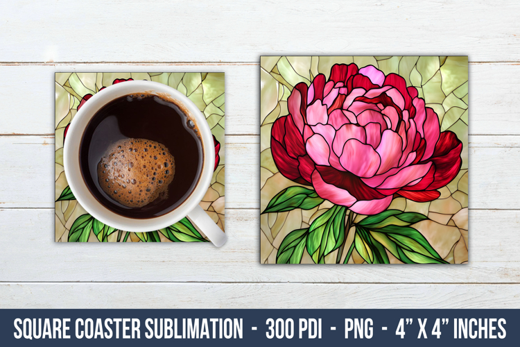 Stained Glass Peony Flower Square Coaster | Square Coaster S