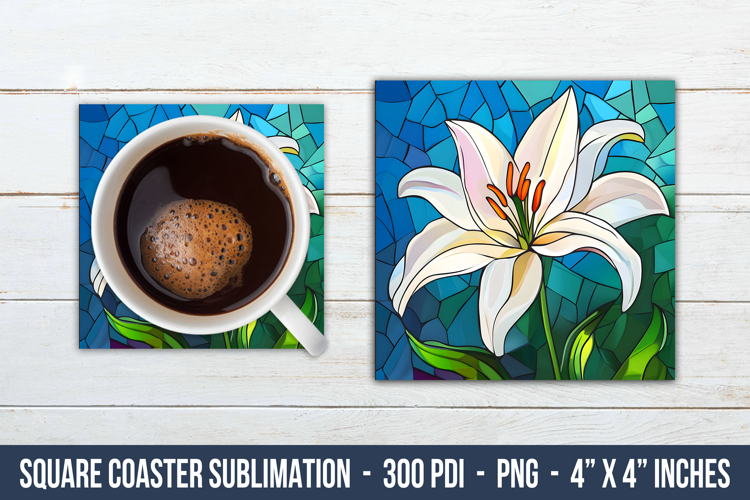 Stained Glass Lily Flower Square Coaster | Square Coaster Su