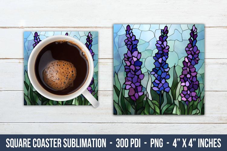 Stained Glass Laveder Flower Square Coaster | Square Coaster