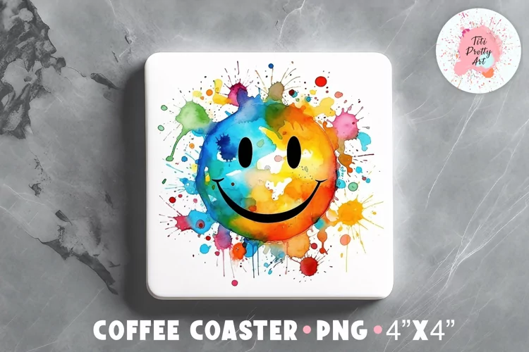 Square Coaster Smiling Face Sublimation Design Png
