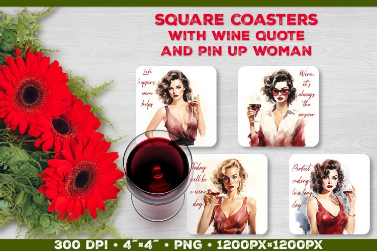 Four Square Wine Coasters with Quote | Coasters Sublimation