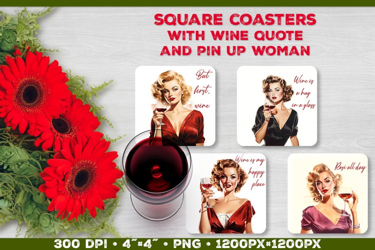 Four Square Wine Coasters with Quote | Coasters Sublimation