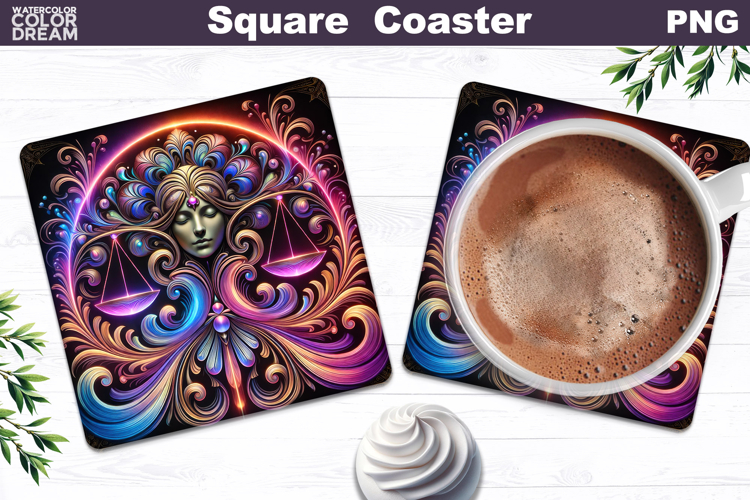 Libra Zodiac Neon Art | Mystic Coaster Design