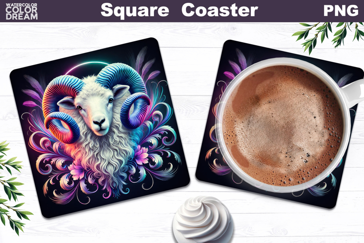 Aries Zodiac Neon Art | Mystic Ram Coaster Design
