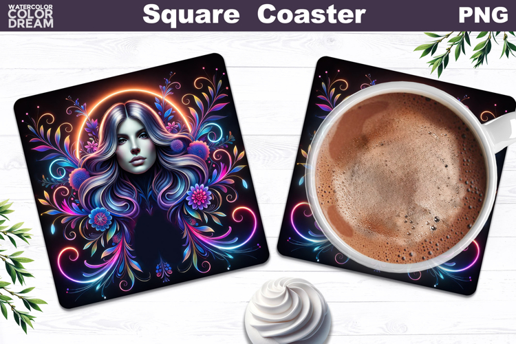 Virgo Zodiac Neon Art | Mystic Woman Coaster Design
