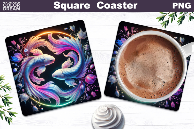 Pisces Zodiac Neon Art | Mystic Fish Coaster Design