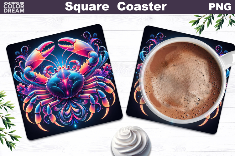 Cancer Zodiac Neon Art | Mystic Crab Coaster Design