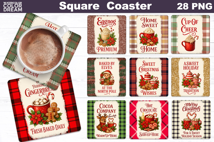 Christmas Bakery Square Coaster Bundle | Hot Cocoa