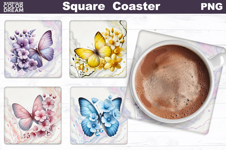 Butterfly Square Coaster | Butterfly Floral Sublimation