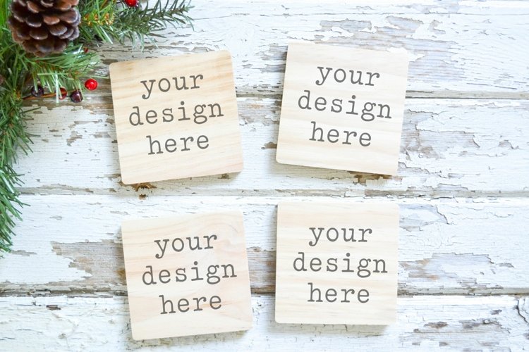 Christmas Coasters Set Mockup | Add SVG Sublimation Clipart