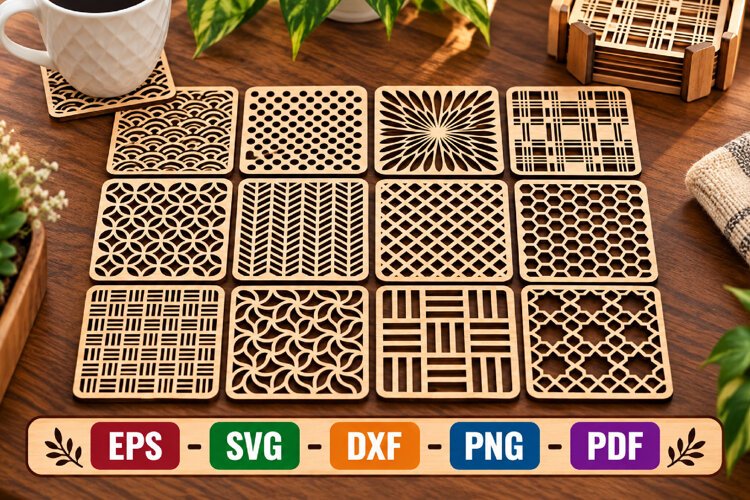 Square Coasters SVG, Geometric Laser Cut File example image 1