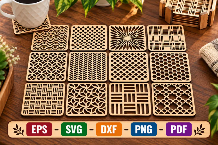 Square Coasters SVG, Geometric Laser Cut File