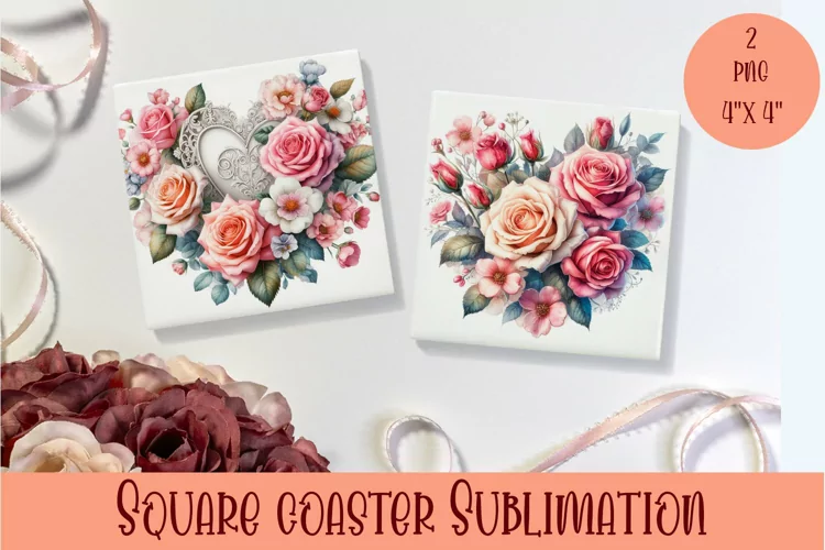 Square coasters Valentines Day|flowers heart