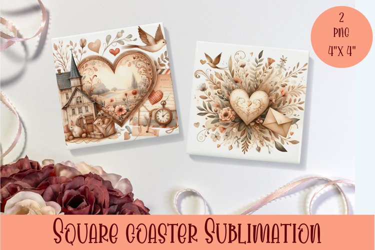 Square coasters Valentines Day|flowers heart