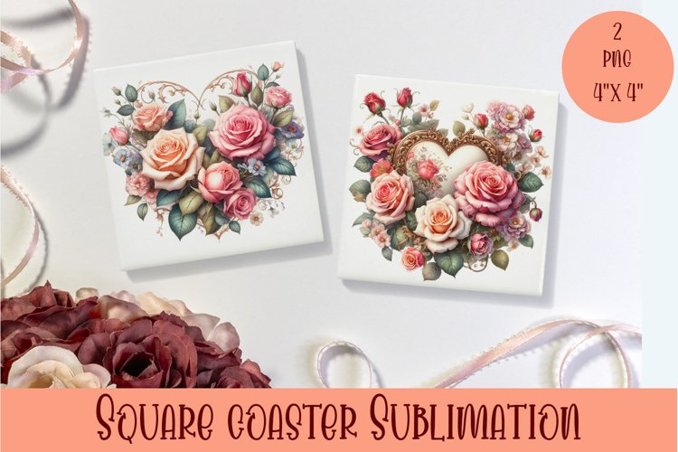 Square coasters Valentines Day|flowers heart
