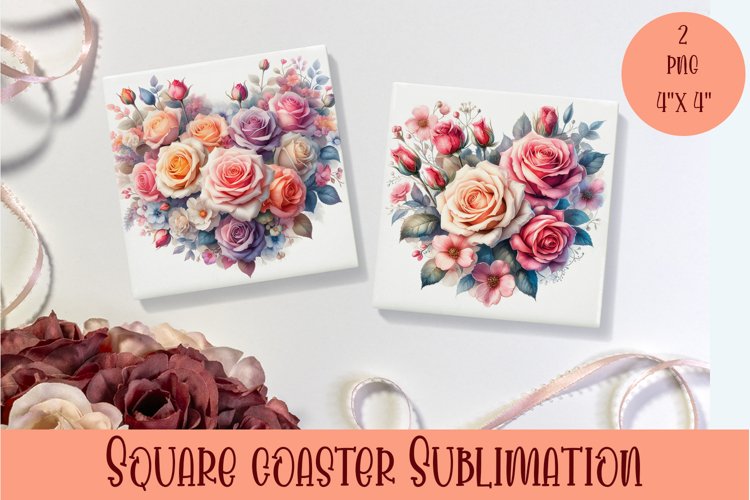 Square coasters Valentines Day|flowers heart