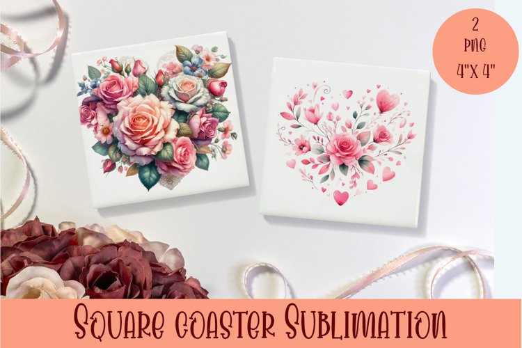 Square coasters Valentines Day|flowers heart