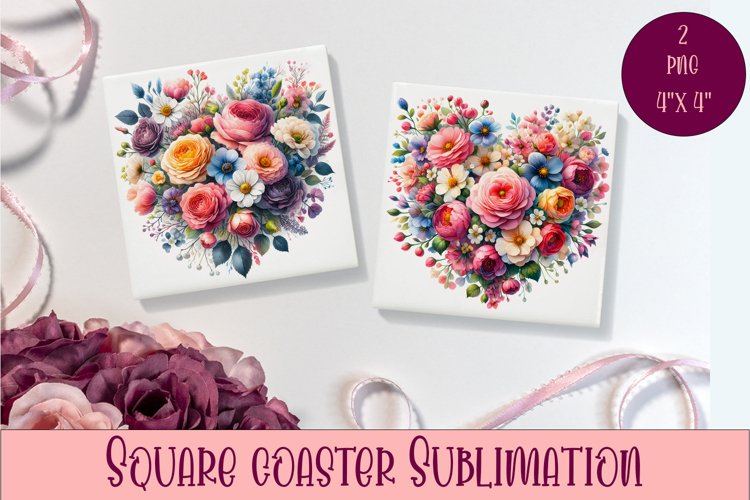 Square coasters Valentines Day|flowers heart