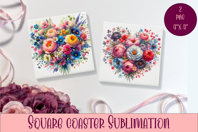 Square coasters Valentines Day|flowers heart