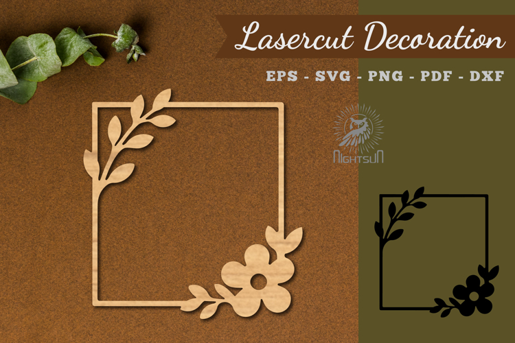 Square Floral Frame Lasercut Decoration SVG example image 1