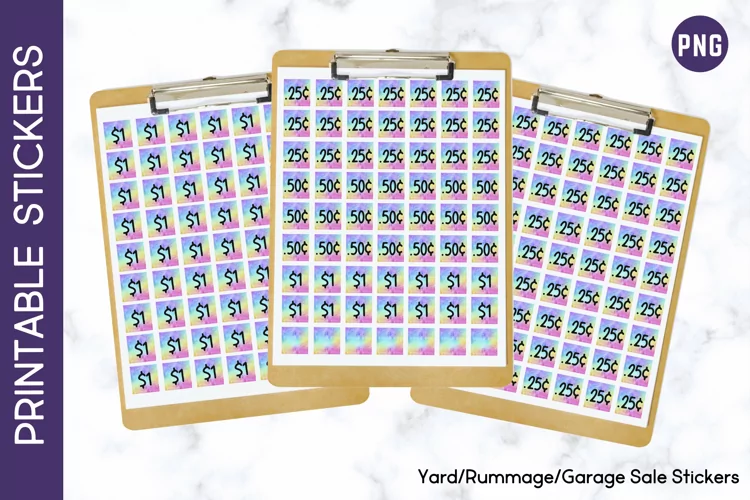 Square Rainbow Watercolor Yard Sale Sticker Sheets Bundle