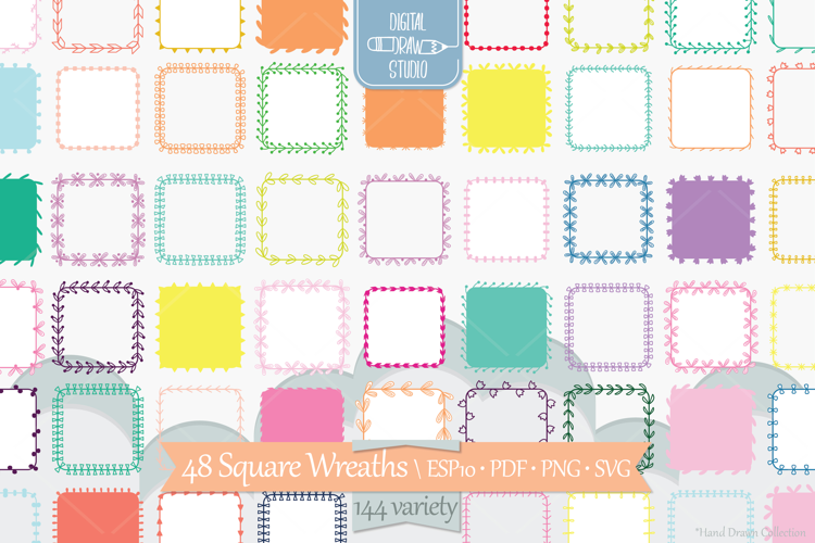 Color Square Wreaths | Hand Drawn Floral Borders, Frames