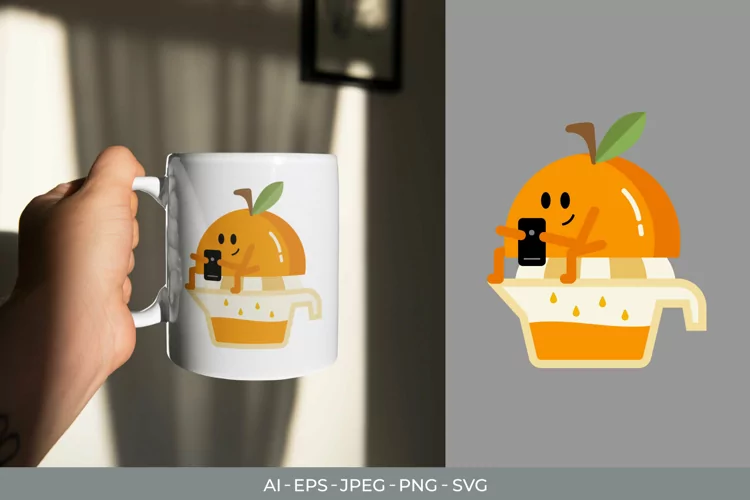 Squeezed Orange is Playing Smartphone Illustration
