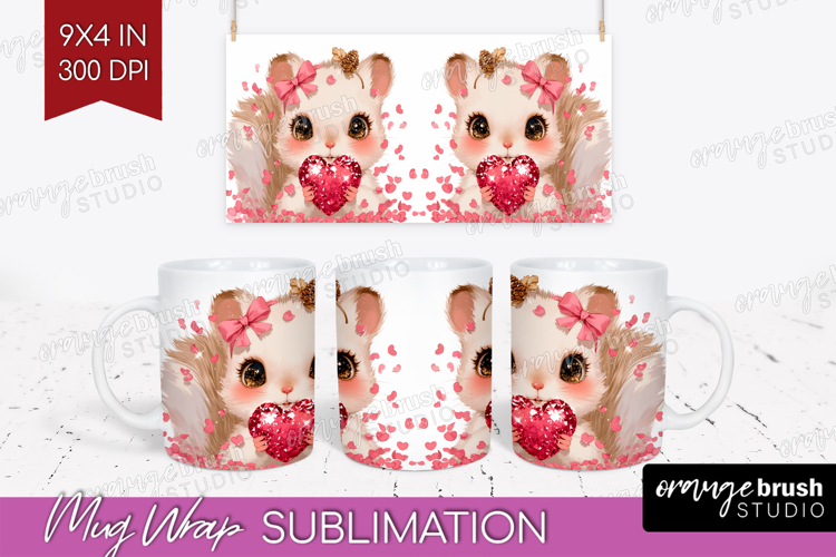 Squirrel Valentine Mug Wrap Cute Valentines Day Mug PNG