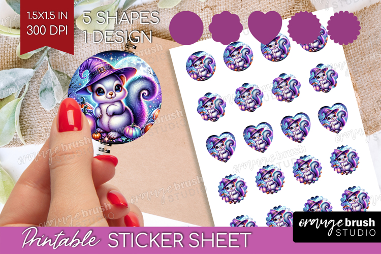 Squirrel Halloween Round Sticker Cute Animal Printable