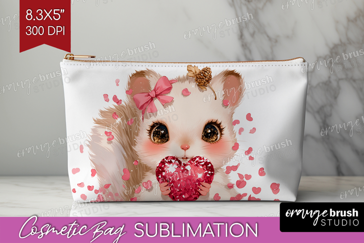 Squirrel Valentine Cosmetic Bag Cute Valentines Day Makeup