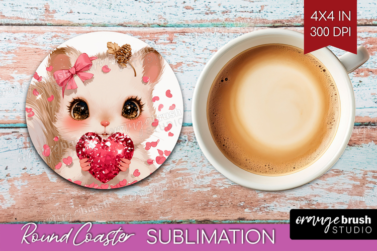 Squirrel Valentine Round Coaster Cute Valentines Day Coaster