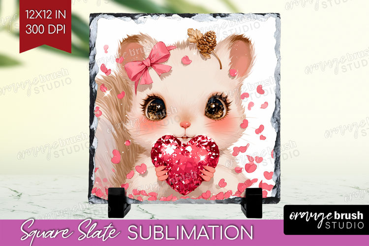 Squirrel Valentine Slate PNG Cute Valentines Day Square