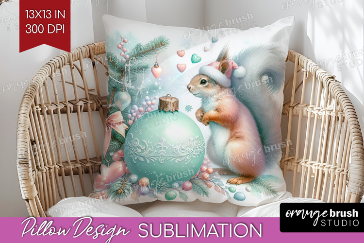 Squirrel Pastel Christmas Pillow Sublimation Coquette Xmas
