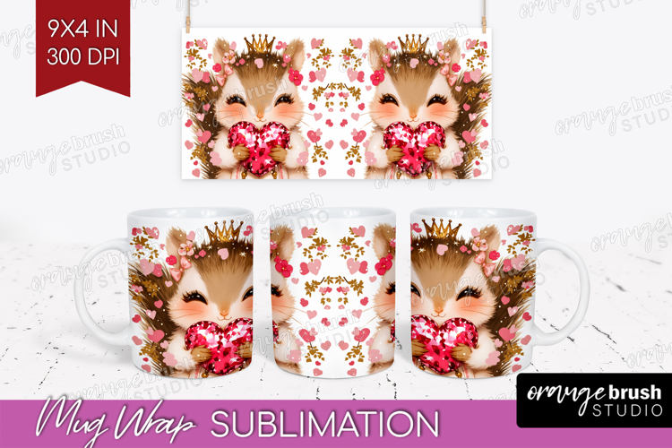 Squirrel Valentine Mug Wrap Cute Valentines Day Mug PNG
