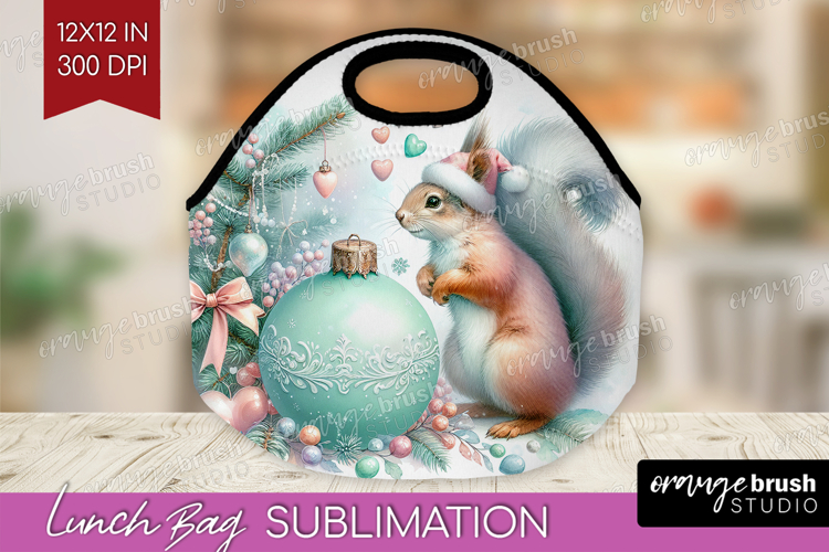 Squirrel Pastel Christmas Lunch Bag Coquette Xmas Lunch Bug