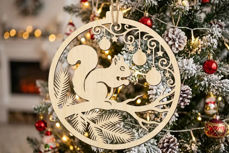 Squirrel Christmas Ornament SVG, Holiday Laser Cut Design