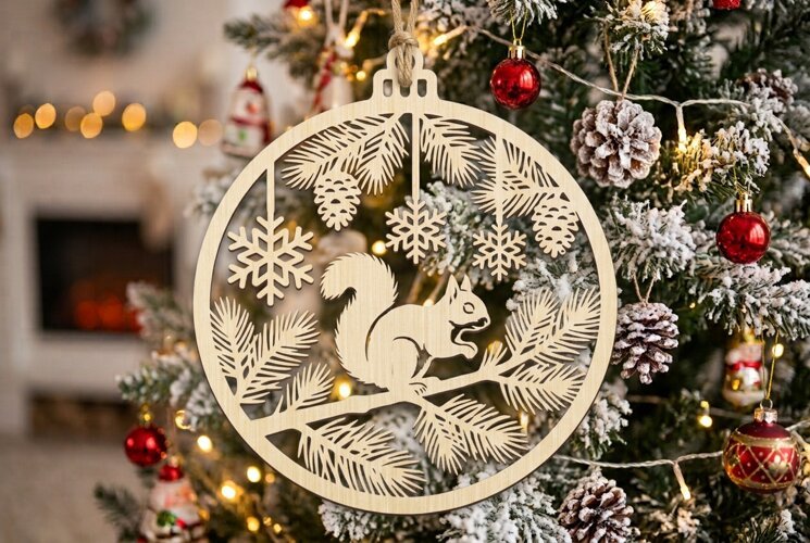 Squirrel Snowflake Christmas Ornament SVG, Holiday Laser Cut example image 1
